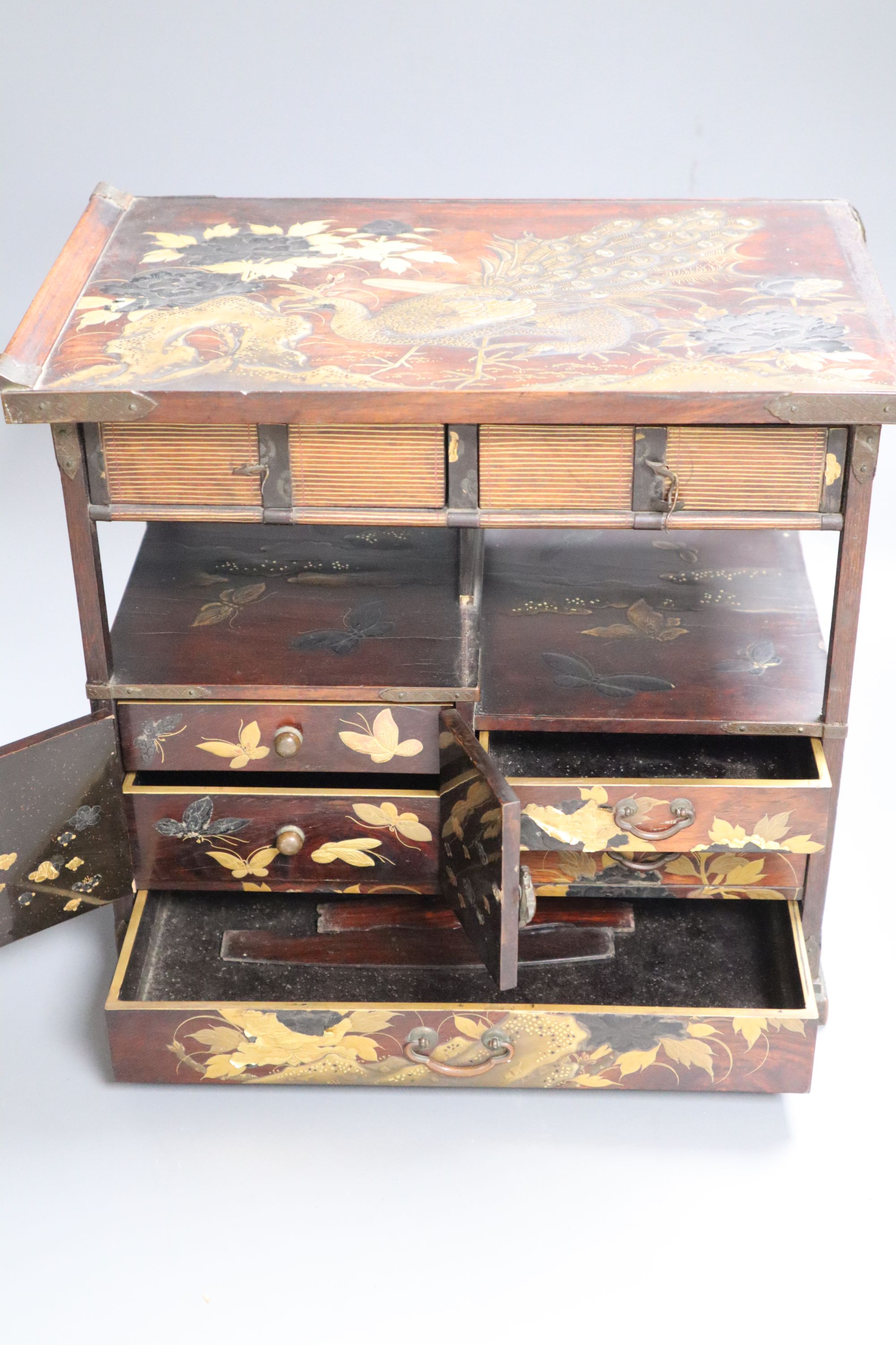 A Japanese lacquered table cabinet, height 26cm